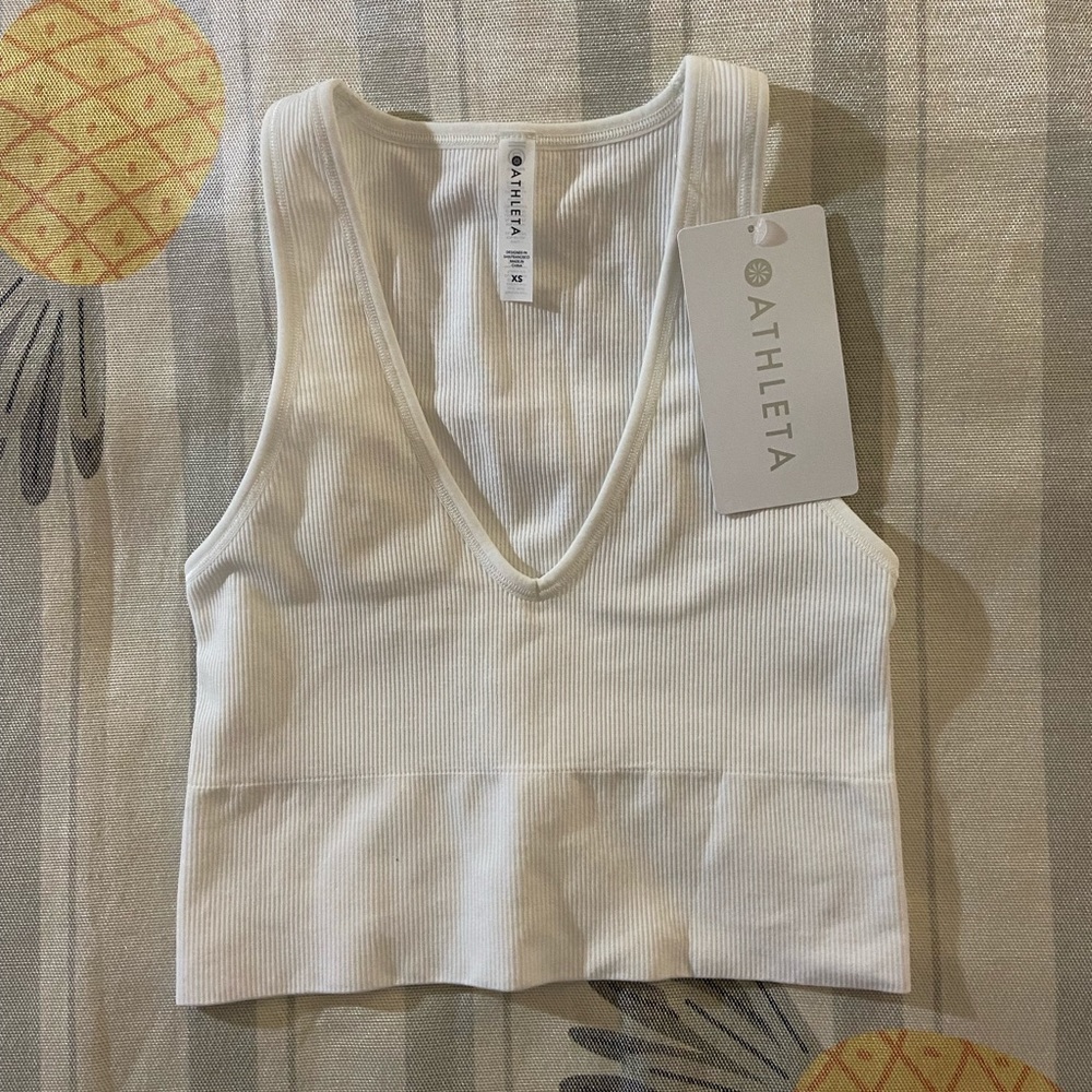 Athleta White Ribbed Tank Top